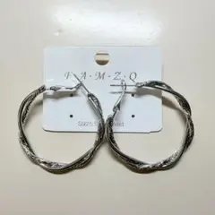 『どれでも2点で450円』M339 フープピアス シルバー ツイスト 3.5cm
