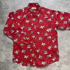 ミキハウス ビンテージ クマ 野球 総柄 シャツ  ネルシャツ 日本製　レッド