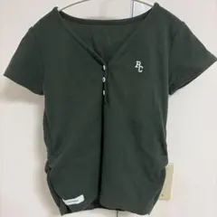 RAY CASSIN Vネックヘンリ一胸刺繍半袖Tシャツ　ダークグリーンのサムネイル