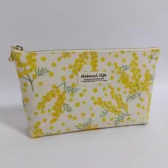 ❁マチ付きファスナーポーチ❁　ミモザ　フラワー　化粧ポーチ