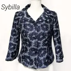 美品 シビラ 花柄ジャガード ツイードジャケット 赤タグ 紺 M 日本製 春夏