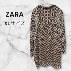 ZARA 美品 幾何学模様シャツ XL ブラウス ゆったり 長袖 Vネック