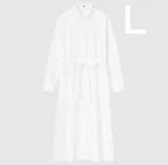 ユニクロ　コットンAラインシャツワンピース　白　Ｌ