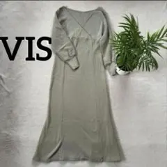 vis オリーブグリーン Vネック ロングワンピース　ゆったり　M