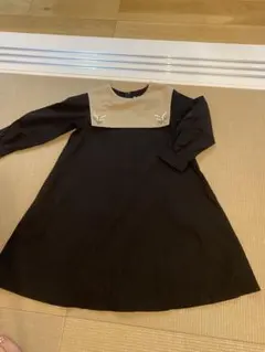 hakkakids 130サイズ 黒ベージュ セーラーワンピース　すずらん刺繍