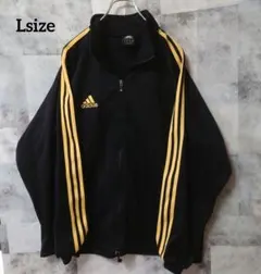 adidas Lsize トラックジャケット 刺繍ロゴ 三本ライン ブラック