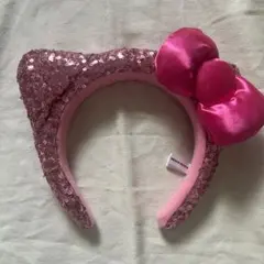 【美品】USJ ユニバ ハローキティ カチューシャ スパンコール リボン　ピンク