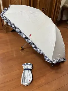 POLO RALPH LAUREN グレー＆チェック柄レース折りたたみ日傘　遮光