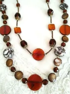 ✤ 美 品 ✤ 琥珀色 ◊ 茶系の２連のネックレス