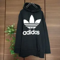 アディダス パーカー メンズ トレフォイル ビックロゴ  フーディ 黒 S