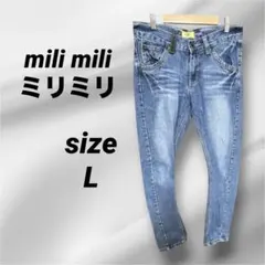 mili mili ミリミリ　デニム加工　スキニーパンツ　ジーンズ　ブルー系　Lのサムネイル