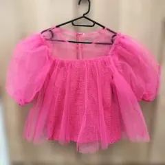 海外製 ピンク チュール パフスリーブ トップス 派手