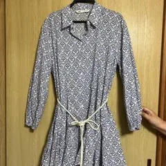 ZＡR Aフレアシャツワンピース　アラベスク柄　ロープリボン　L L