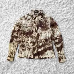 vintage 長袖 シャツ カットソー M タイダイ柄 柄シャツ ベージュ 茶