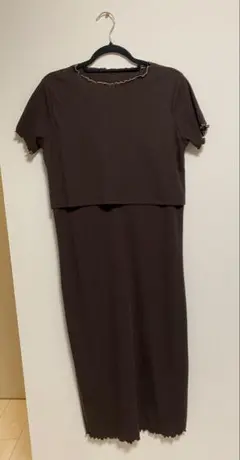 マタニティ　ワンピース　ブラウン　ニット　半袖