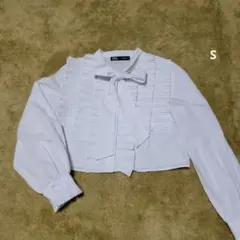ZARA プリーツフリル ボウタイ ブラウス 白 S　セレモニー