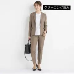 LES MUES パンツスーツ上下 ブラウン LES MUES アオキ パンツスーツ 茶 チェック 洗える 上13号下11号