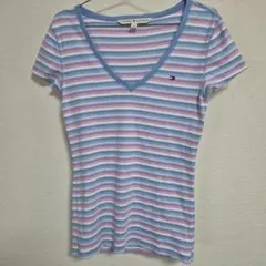 【値下げ】TOMMY HILFIGER ストライプ Vネック Tシャツ M