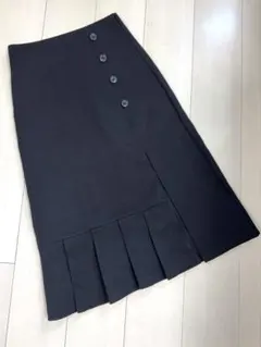 しまむら ブラック ひざ丈タイトスカート プリーツスカート ボタンデザイン S