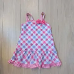 女の子用ワンピース水着 ピンク・紫 チェック柄