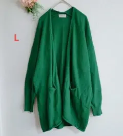 h035　fsukuru&Lin【L】トッパー/カーディガングリーン系/ポケット