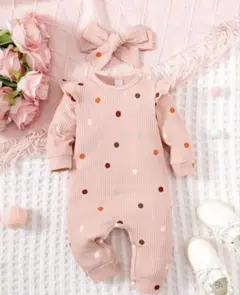 【試着のみ美品】SHEIN ドットプリントロンパース 3-6M&ヘアバンド