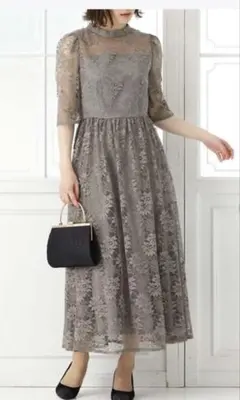 AIMER グレー ハイネックレース ワンピース　ドレス