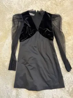 ブラックベルベットシフォンミニワンピース