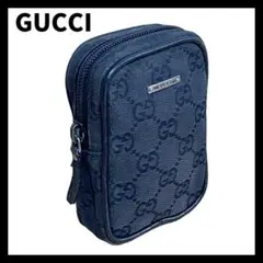 美品】 GUCCI レザー×キャンバス シガレットケース GG プレート 茶