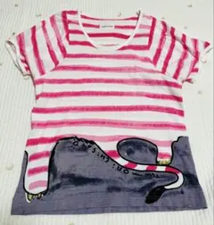 TSUMORI CHISATO ボーダー Tシャツ　ネコシルエット　ロゴ入りのサムネイル