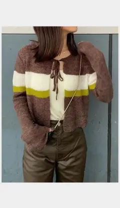 MOUSSY FRONT TIE MULTI BORDER カーディガン