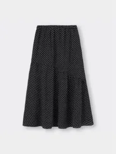 ドットロングスカート アシンメトリーティアードスカート