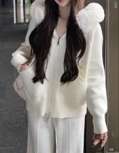 SHEIN ファー付き ニット パーカー