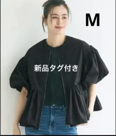 新品 coca ノーカラージャケット パリフワバルーン袖ギャザージャケット 黒