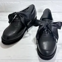 AXES femme アクシーズファム 黒 レース切替え 厚底 M サテンリボンのサムネイル