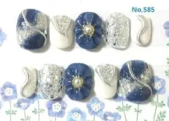 ネイルチップNo,585 ぷっくりお花 ニュアンス❁⃘*ネイビー