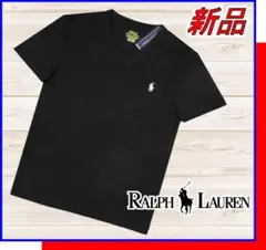 新品POLOラルフローレンVネックTシャツ半袖カスタムスリム黒US:Ｍ