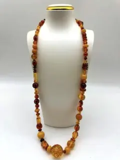 ☆天然☆ 天然アンバー 琥珀 蜜蝋ネックレス アクセサリー 綺麗美品 