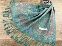 パシュミナ 花柄 ペイズリー 大判 ストール エメラルドグリーン系