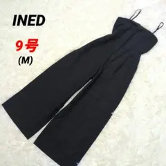 【イネド】黒 サロペット ワイドレッグ 9号 M オールインワン