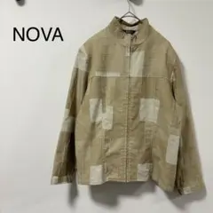ノーヴァ ジャケット ジップ ベージュ ジオメトリック柄 肩パット付き