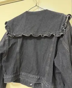 ehka sopoフリル襟デニムジャケット｜韓国風 黒 おしゃれ