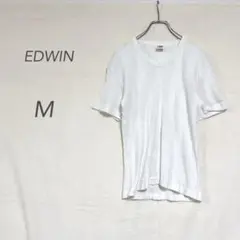 エドウィン/Vネック半袖/Tシャツ/リブ/M/白/綿100%/シンプル/細見え