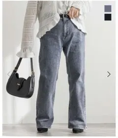 CLETTE ストレッチデニムフレアパンツ　4L ネイビーケミカル　クレットのサムネイル