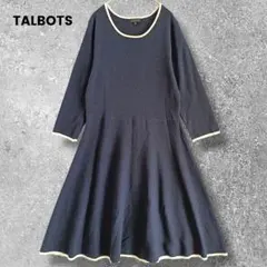 TALBOTS　タルボット　Aライン ロングワンピース　長袖　ニット　ネイビー