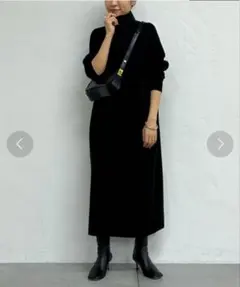 【Loungedress】ハイネック総針ニットワンピース