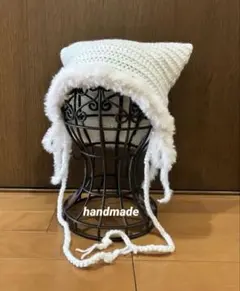 NB104編み物　猫耳ニット帽　ビーニー　クロシェハット　Y2K バレエコア