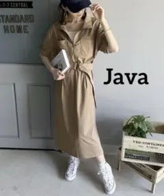 k0421 Java 大人のワークテイスト。コットンライクハーフジップワンピース