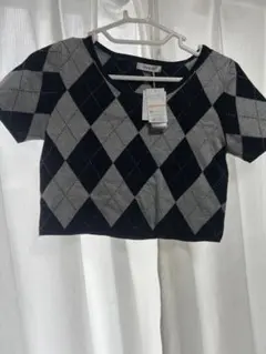 INGNI 半袖 ニット アーガイル柄 格子柄 黒 グレー