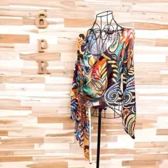 未使用【ザラ】サテン アート カラフル アシンメトリー カットソー XSカラフル